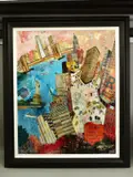'All Around New York', various landmark sights, signed bottom right, by Richard Burel, mixed media on board, sold Nov 2020
