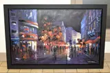 'Leicester Square Corner III', a London cityscape at night, signed by Csilla Orban, oil on canvas, sold Nov 2020
