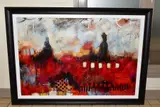 'Red Montage II', an abstract composition from the by John and Elli Milan, mixed media on canvas, sold Nov 2020