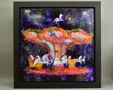 'Dove Carousel', a fairground ride with white horses, by Katharine Dove, oil on canvas, sold Nov 2020