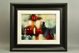 an abstract composition from the husband and wife by John and Elli Milan, mixed media on board, sold Nov 2020