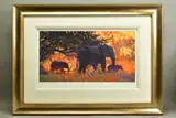 'Backlit Gold', a Limited Edition print of Indian Elephants, 83/ by Rolf Harris, print, sold Nov 2020
