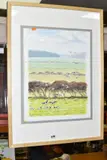 geese landing in a field, signed and dated (19)97 lower by Bruce Edward Pearson, watercolour on paper, sold Nov 2020