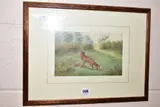 Foxhounds chasing a fox by R. Seadon, watercolour on paper, sold Nov 2020