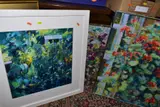 comprising Richard Box (contemporary) 'Climbing Flowers' oil/ by Pictures And Textile Collages, oil, sold Nov 2020