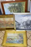comprising a Burnett monochrome Parisian street scene size 51cm x 61cm, Jodie by Oils And Watercolours, watercolour, sold Nov 2020