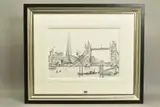 Tower bridge and the shard by Philip Bissell, ink on paper, sold Nov 2020