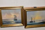Sailing boats at their moorings at Sunset by David Short, oil on canvas, sold Oct 2020