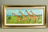 Four giraffes by Rolf Harris, print, sold Oct 2020