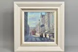 Shoppers crossing in, the summer by Charles Rowbotham, oil on board, sold Oct 2020