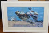 Moored boats, mousehole, cornwall by James Bartholomew, pastel on paper, sold Oct 2020
