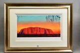 Uluru sunset, desert oaks by Rolf Harris, print, sold Oct 2020