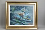 'LEOPARD RECLINING AT DUSK', limited edition print 28/195, signed by Rolf Harris, print, sold Oct 2020