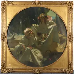 Youth's Dreamland Garden Signed by Frank O. Salisbury, 1912, Oil on canvas, circular, sold Dec 2019