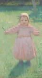 Girl in a meadow holding a flower Signed Oil by Iso Rae, Oil on canvas, sold Dec 2019
