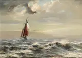 Seascape with a ship in choppy waters Signed Oil by Robin Goodwin, Oil on canvas, offered Dec 2019