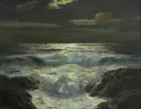 Moonlit seascape Signed Oil by Julius Olsson, Oil on canvas, sold Dec 2019