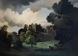 View of Dunster Castle by Bertram Nicholls, 1940, Oil on canvas, unframed, sold Dec 2019