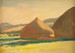 Haystacks by Harry Bush, oil on board, sold Dec 2019