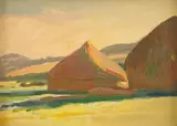 Haystacks by Harry Bush, oil on board, sold Dec 2019