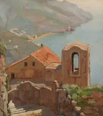 A view of the Amalfi Coast from Ravello Signed and inscribed by Gaetano Capone, Oil on board, sold Dec 2019