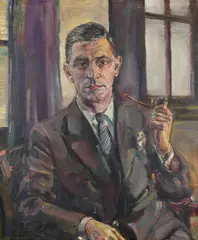 Portrait of a gentleman holding a pipe Signed with monogram and by Kurt Schwitters, Oil on board, sold Dec 2019
