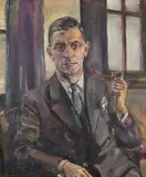 Portrait of a gentleman holding a pipe Signed with monogram and by Kurt Schwitters, Oil on board, sold Dec 2019