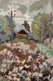 Landscape with Butterflies and Telegraph Pole Oil by Lucy Harwood, Oil on canvas, sold Dec 2019