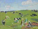 Pasture Signed by Sergei Tkachev, 1980, Oil on board, sold Dec 2019