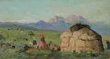 Morning in the hills Signed by Viktor Stepanovich Tyurin, 1948, Oil on board, sold Dec 2019