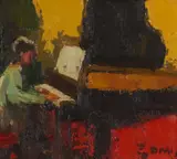 Girl at a piano Signed with initials Oil by Donald McIntyre, Oil on board, sold Dec 2019