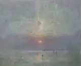 Last light by Frederick Cuming, Oil on board, sold Dec 2019