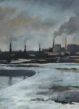Industrial landscape Signed Oil by Ryan Mutter, Oil on board, offered Dec 2019