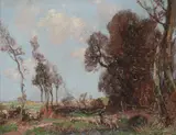 Rural landscape with a shepherd and his flock by a stream by William Watt Milne, Oil on canvas, offered Dec 2019