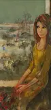 The girl on the beach by Jean Baptiste Valadie, oil on canvas, offered Dec 2019