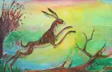 Leaping hare Signed and dated 78/79 Oil by Sven Berlin, Oil on board, sold Dec 2019