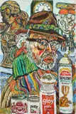 Self portrait surrounded by bottles by John Bratby, Oil on canvas, sold Dec 2019