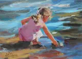 Girl paddling at Teignmouth Signed Acryllc 25 by Dianne Flynn, oil, sold Dec 2019