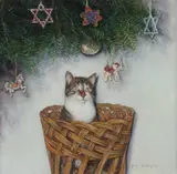 Under the Christmas tree Signed and dated 2006 Oil by Mary E. Carter, 2006, Oil on board, sold Dec 2019