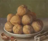 Walnuts in a Basket IV by Gerald Norden, oil on board, sold Dec 2019