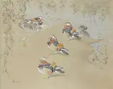 Mandarin ducks Signed Watercolour and by Eric Ennion, Watercolour and pencil heightened with white, sold Dec 2019