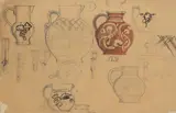 Study of jugs Inscribed with glazing instructions and other by Frank Brangwyn, Pencil and watercolour, sold Dec 2019