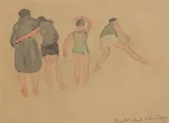 Study of bathers Inscribed and dated Baudol by Odilon Roche, Pencil and watercolour, sold Dec 2019