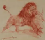 Lion attacking its prey by Raoul Millais, watercolor, sold Dec 2019