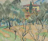 Villa amongst the trees Signed and dated 23 Pastel 29 by Adrian Allinson, Pastel, sold Dec 2019