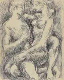 Lovers Signed with initials Ball-point pen 20 by Duncan Grant, watercolor, sold Dec 2019