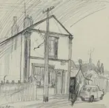 Street scene with a figure outside a shop Signed Charcoal 30 by George Chapman, Charcoal, sold Dec 2019