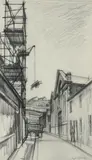Street scene with scaffolding Signed Charcoal 45 by George Chapman, Charcoal, sold Dec 2019