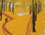 A couple on a path in a wooded landscape Signed Gouache by Igor Pavlovich Obrosov, Gouache, offered Dec 2019