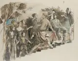 Cartoon with figures in an Italian garden by Charles Mozley, ink, offered Dec 2019
